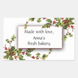 Holly Berry Fresh Bakery Weihnachtssticker Rechteckiger Aufkleber