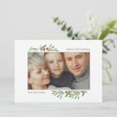 Holly Berry Gold Botanisches Foto Einladung (Stehend Vorderseite)