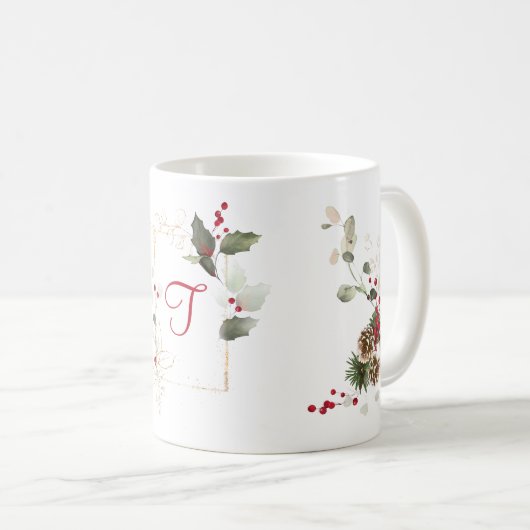 Holly Berry Gold Glitzer Frame Holiday Kaffeetasse (VorderseiteRechts)