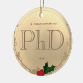 Holly Berry Gold PhD Abschluss Name Keramik Ornament (Links)