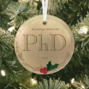 Holly Berry Gold PhD Abschluss Name Ornament Aus Glas