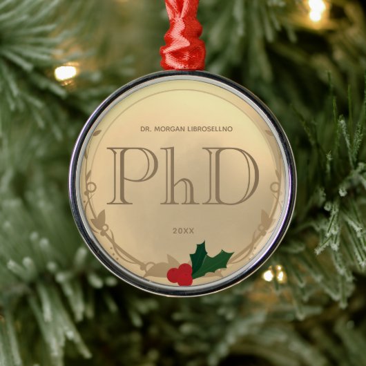 Holly Berry Gold PhD Abschluss Ornament Aus Metall (Baum)