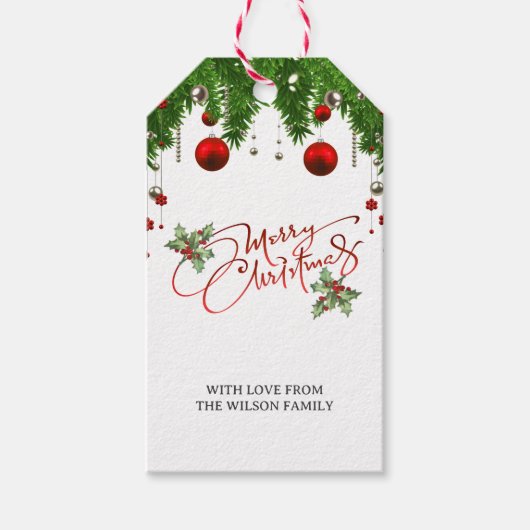Holly Berry Gradient Red Script Frohe Weihnachten Geschenkanhänger (Vorderseite)