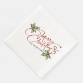 Holly Berry Gradient Red Script Frohe Weihnachten Serviette (Ecke)