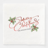 Holly Berry Gradient Red Script Frohe Weihnachten Serviette (Vorderseite)