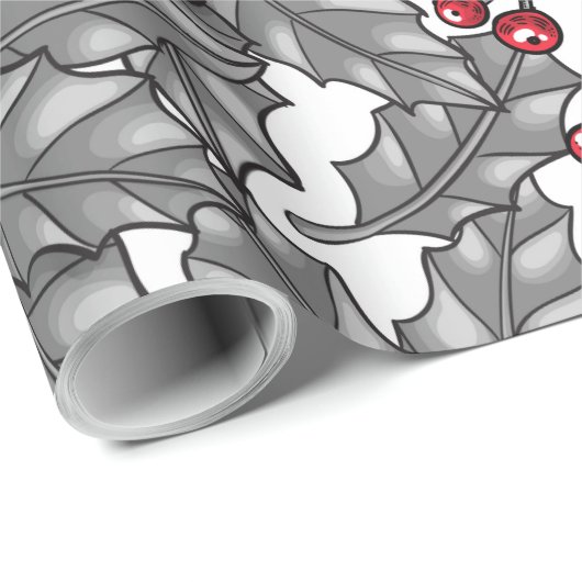 Holly berry, gray leaves on white geschenkpapier (Rolleneckpunkt)