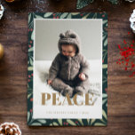 Holly Berry Green Gold Peace Christmas Foto Card Feiertagskarte<br><div class="desc">Holly Berry Green Gold Peace Christmas Foto Card</div>