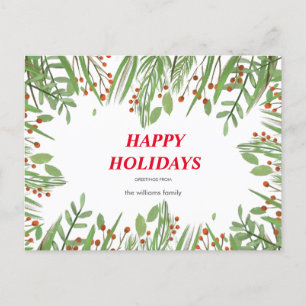 Holly Berry Greenery Holiday Postcard Feiertagspostkarte