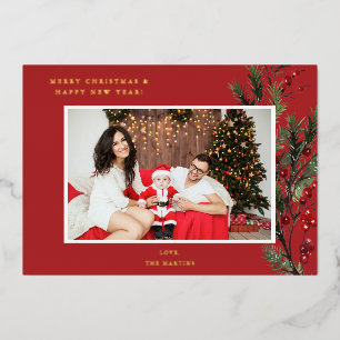 Holly Berry H Foto Urlaub oder Weihnachten - Rot Folieneinladung