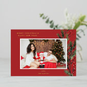 Holly Berry H Foto Urlaub oder Weihnachten - Rot Folieneinladung (Stehend vorne)