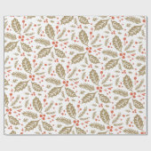 Holly Berry Hand Drawn Illustration Muster Golden Geschenkpapier (Flach)
