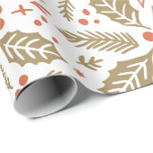 Holly Berry Hand Drawn Illustration Muster Golden Geschenkpapier (Rolleneckpunkt)