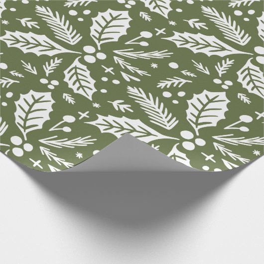 Holly Berry Hand Drawn Illustration Muster Green Geschenkpapier (Ecke)