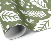 Holly Berry Hand Drawn Illustration Muster Green Geschenkpapier (Rolleneckpunkt)