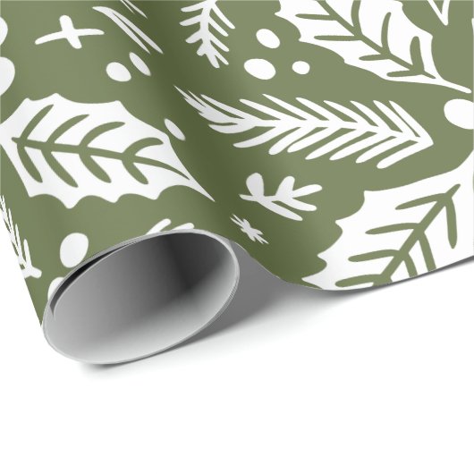 Holly Berry Hand Drawn Illustration Muster Green Geschenkpapier (Rolleneckpunkt)