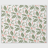 Holly Berry Hand Drawn Illustration Muster Green Geschenkpapier (Flach)