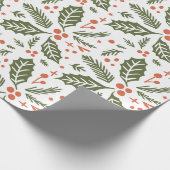 Holly Berry Hand Drawn Illustration Muster Green Geschenkpapier (Ecke)