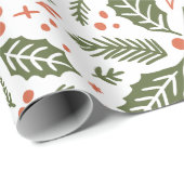 Holly Berry Hand Drawn Illustration Muster Green Geschenkpapier (Rolleneckpunkt)