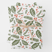 Holly Berry Hand Drawn mehrfarbig rot und grün Geschenkpapier Set (Beispiel)