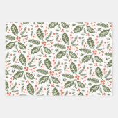 Holly Berry Hand Drawn mehrfarbig rot und grün Geschenkpapier Set (Vorderseite)