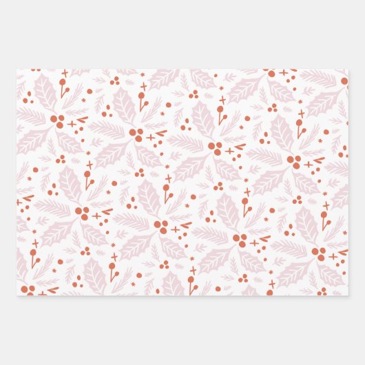 Holly Berry Handgezeichnetes mehrfarbiges Muster Geschenkpapier Set (Vorderseite)