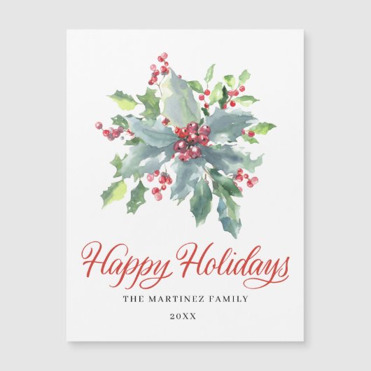 Holly Berry Happy Holidays Magnetkarte (Vorderseite)