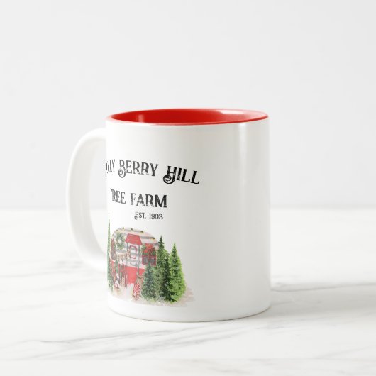 Holly Berry Hill Tree Farm Zweifarbige Tasse (Vorderseite Links)