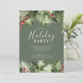 Holly Berry Holiday Party Einladung (Stehend Vorderseite)