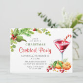 Holly Berry Holiday Weihnachtscocktail Party Einladung (Stehend Vorderseite)