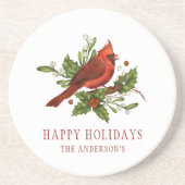 Holly Berry Kardinal Holiday Monogram Mistletoe Getränkeuntersetzer (Vorne)