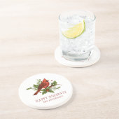 Holly Berry Kardinal Holiday Monogram Mistletoe Getränkeuntersetzer (Seite)