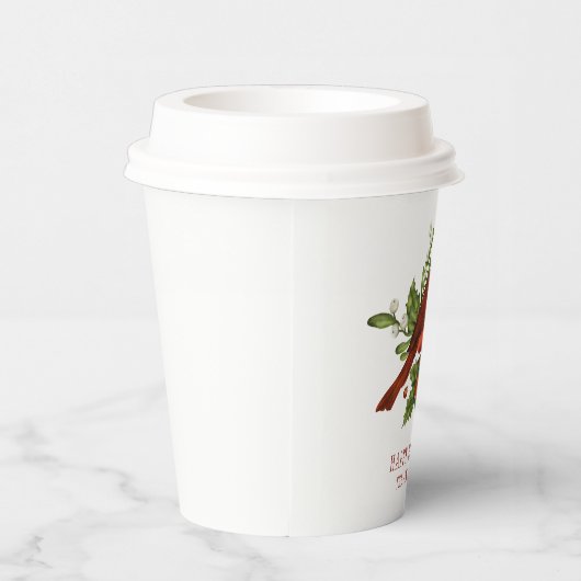 Holly Berry Kardinal Holiday Monogram Mistletoe Pappbecher (Rechts)