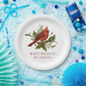 Holly Berry Kardinal Holiday Monogram Mistletoe Pappteller (Party)