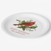 Holly Berry Kardinal Holiday Monogram Mistletoe Pappteller (Schrägansicht)