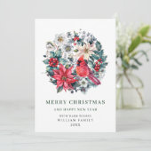 Holly Berry Kardinal Poinsettia Weihnachtsgrüßen Feiertagskarte (Stehend Vorderseite)