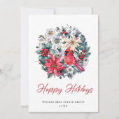 Holly Berry Kardinal Weihnachtsgrüßen Feiertagskarte (Vorderseite)