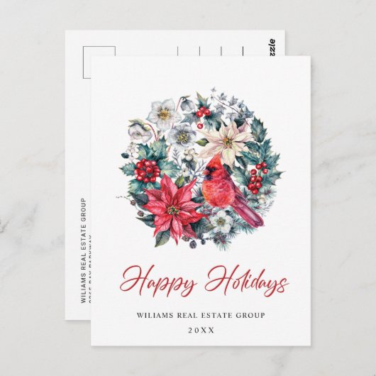 Holly Berry Kardinal Weihnachtsgrüßen Postkarte (Vorne/Hinten)