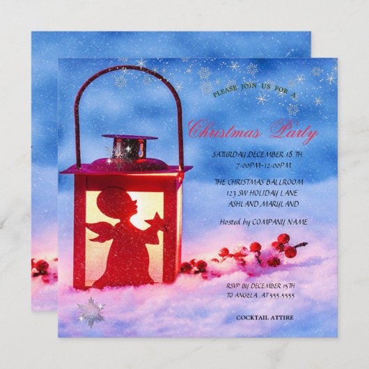 Holly Berry Light Christmas Corporated Einladung (Vorne/Hinten)