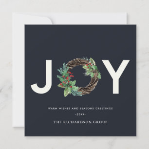 HOLLY BERRY NAVY JOY WREATH CHRISTMAS CORPORATE FEIERTAGSKARTE