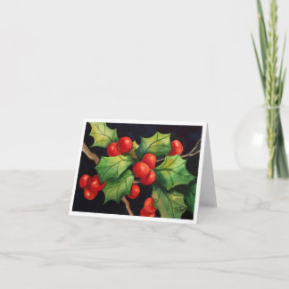 Holly Berry Night Notecard Feiertagskarte