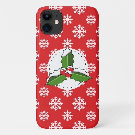 Holly Berry on Red White Snowflakes Pattern Case-Mate iPhone Hülle (Rückseite)