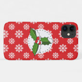 Holly Berry on Red White Snowflakes Pattern Case-Mate iPhone Hülle (Rückseite (Horizontal))