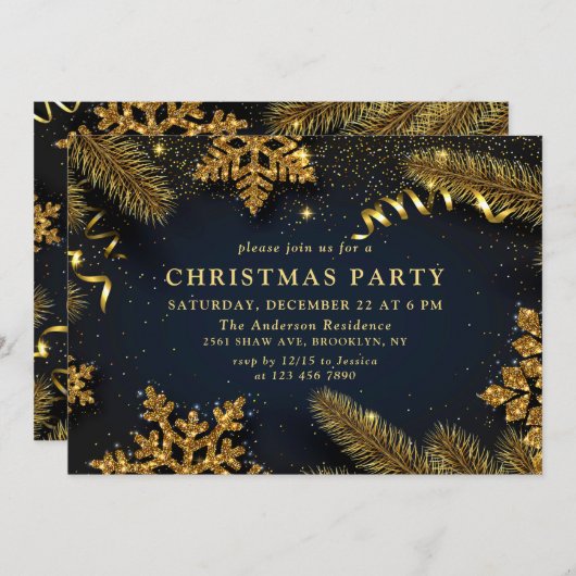 Holly Berry Pine Cones Branch Christmas Party Einladung (Vorne/Hinten)