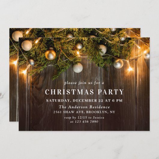 Holly Berry Pine Cones Branch Christmas Party Einladung (Vorne/Hinten)