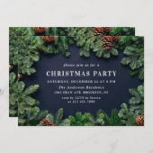 Holly Berry Pine Cones Branch Christmas Party Einladung (Vorne/Hinten)