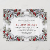 Holly Berry Pine Cones Branch HOLIDAY BRUNCH Einladung (Vorne/Hinten)
