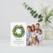 Holly Berry Pine Cones Christmas Wreath FOTO Postkarte (Stehend Vorderseite)