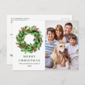 Holly Berry Pine Cones Christmas Wreath FOTO Postkarte (Vorne/Hinten)