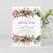 Holly Berry Pine Holiday Party Einladung (Stehend Vorderseite)