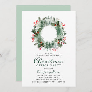 Holly Berry Pine Wreath Corporate Christmas Party Einladung